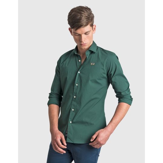 CAMICIA UOMO POPLIN STRETCH VERDE. COLORE 58 VERDE TREKKING