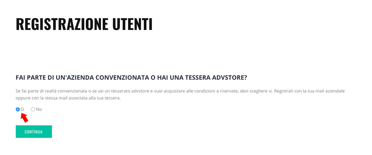 Seleziona convenzione in fase di registrazione