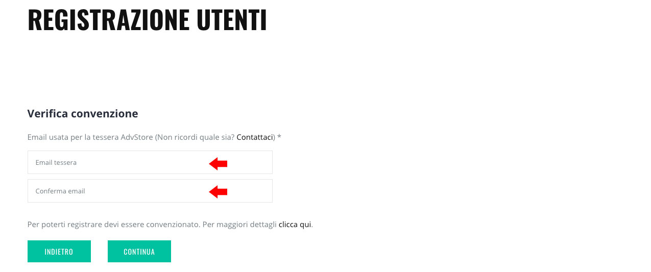 Email associata alla tessera